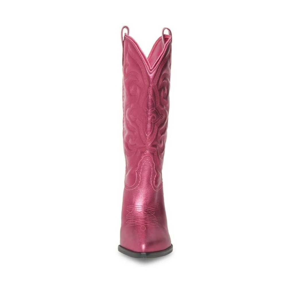 Steve Madden West Pink Metallic Pull On Pointed Toe Block Heel Western Boots - Picture 5 of 9